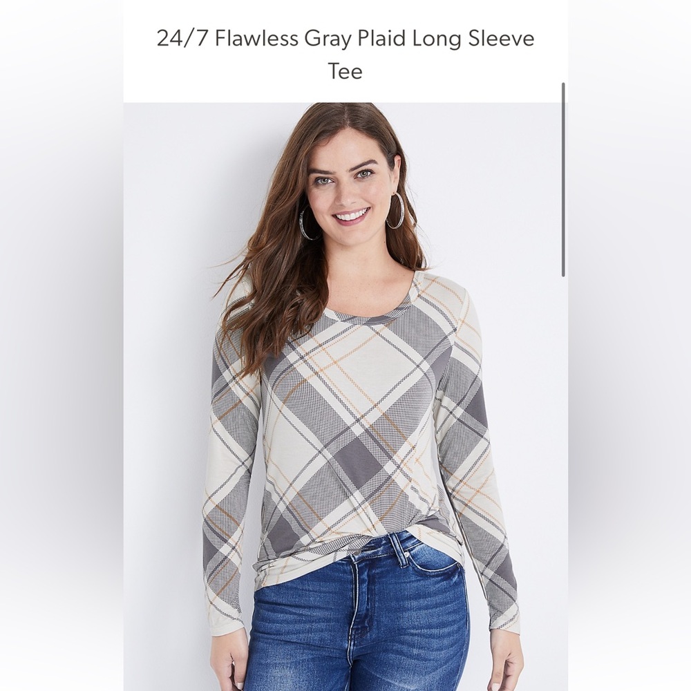 Maurices Gray Plaid Long Sleeve Tee